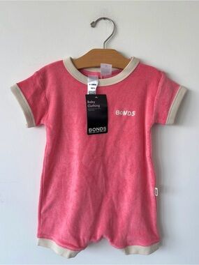 Bonds Pink Terry Baby Coverup Romper with Cream Trim